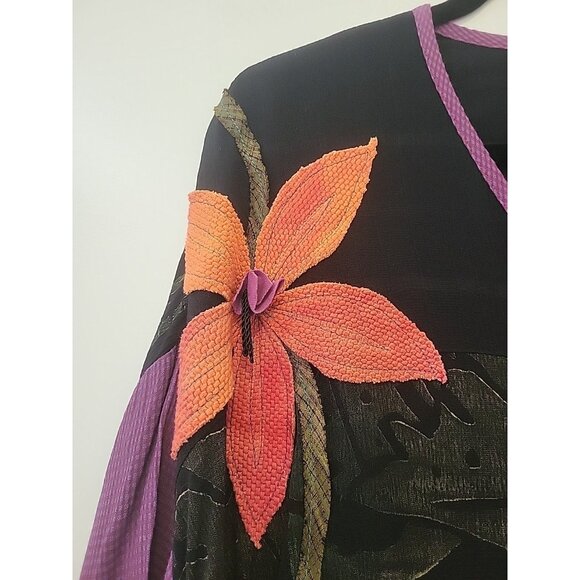 JG's MAD LAB Art to Wear Button-front Tunic Jacket Appliqué Flower 3X Multicolor - Picture 3 of 15